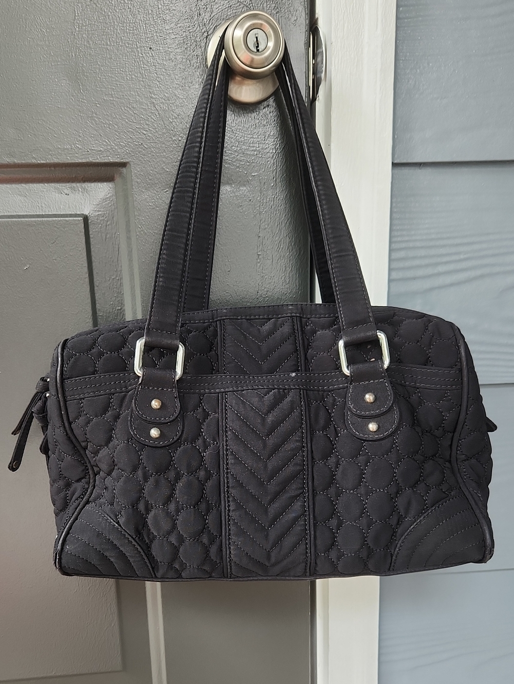 Vera Bradley Black Quilted Double-Handle Shoulder Tote